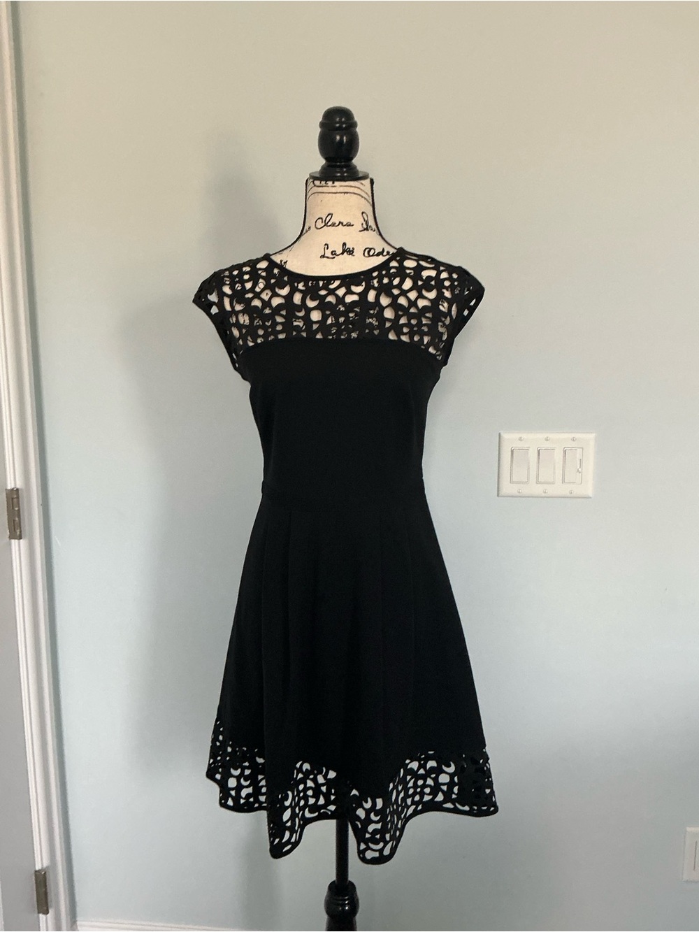 Ralph Lauren Black Laser-Cut Cap Sleeve Fit & Flare Dress